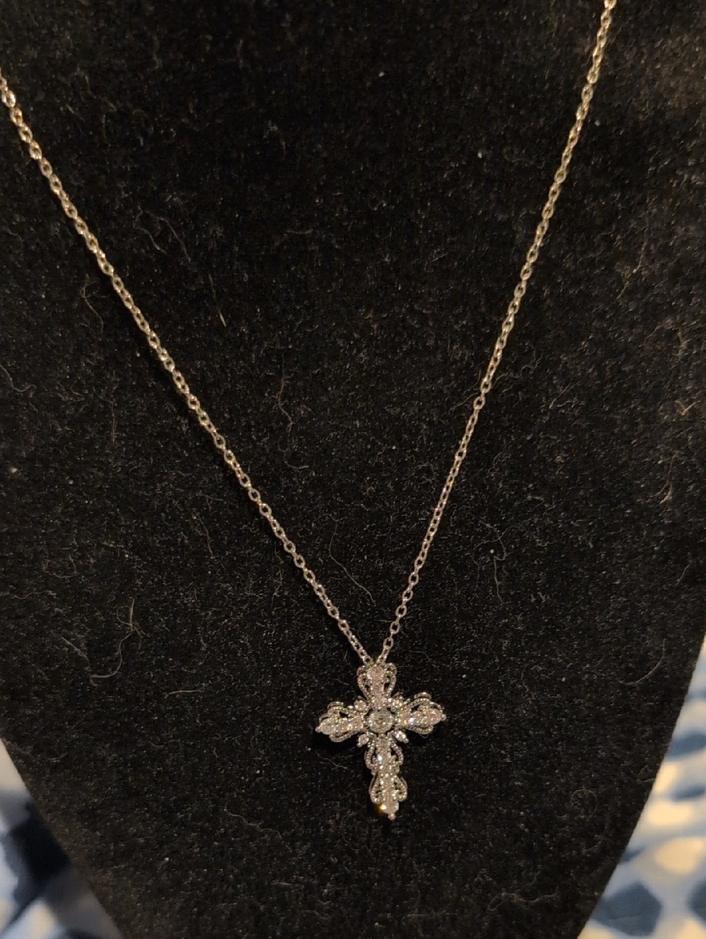Stainless Steel Women's CZ Cross Pendant Necklace